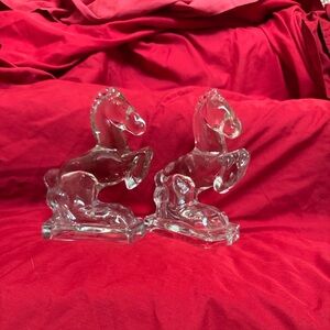 Clear Glass Rearing Horse Bookends - Pair